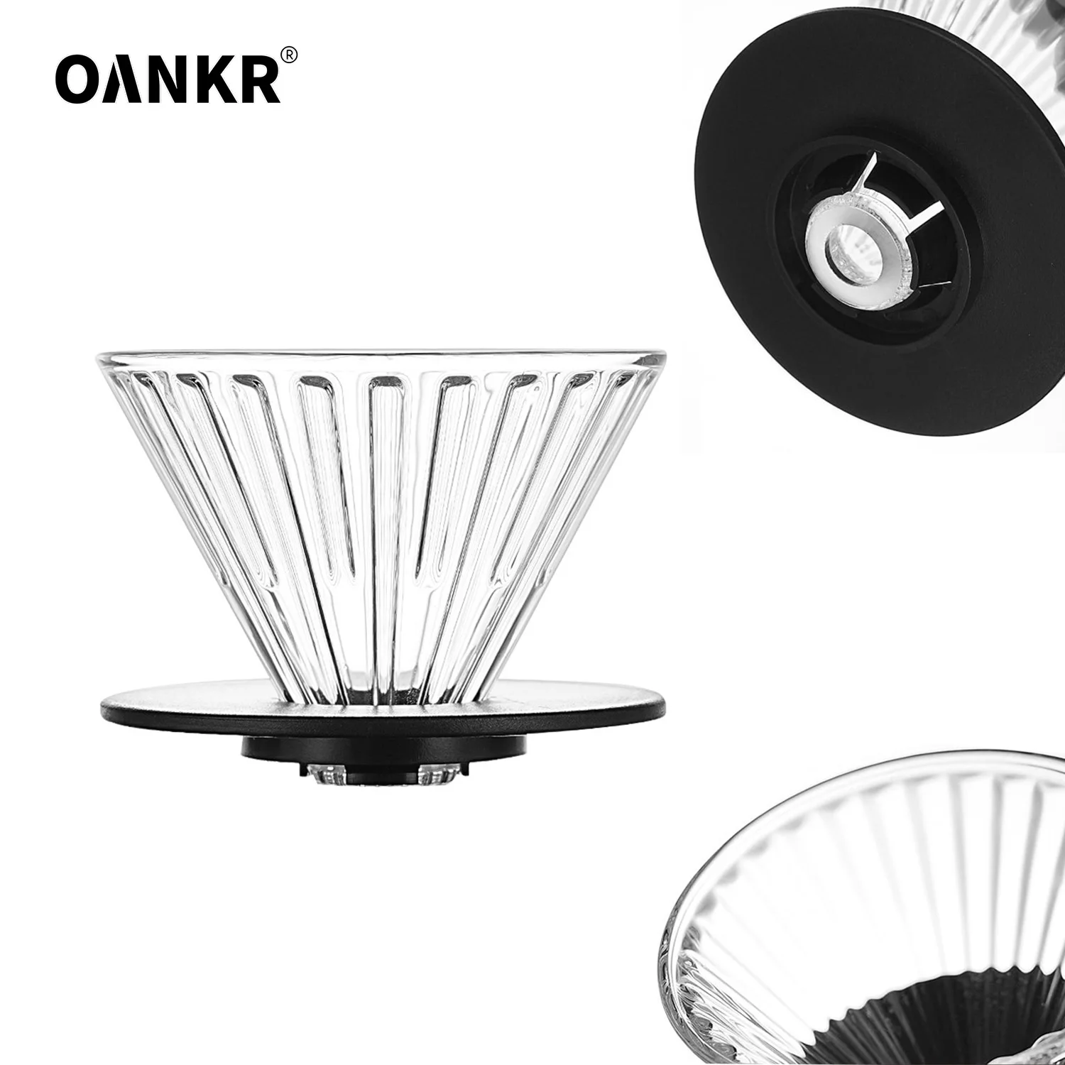 

OANKR Coffee Filter Cup Glass Pour Over Coffee Dripper For 2-4 Cup V02 Cone Heat-Resistant Glass Filter Cup Home Barista Tool