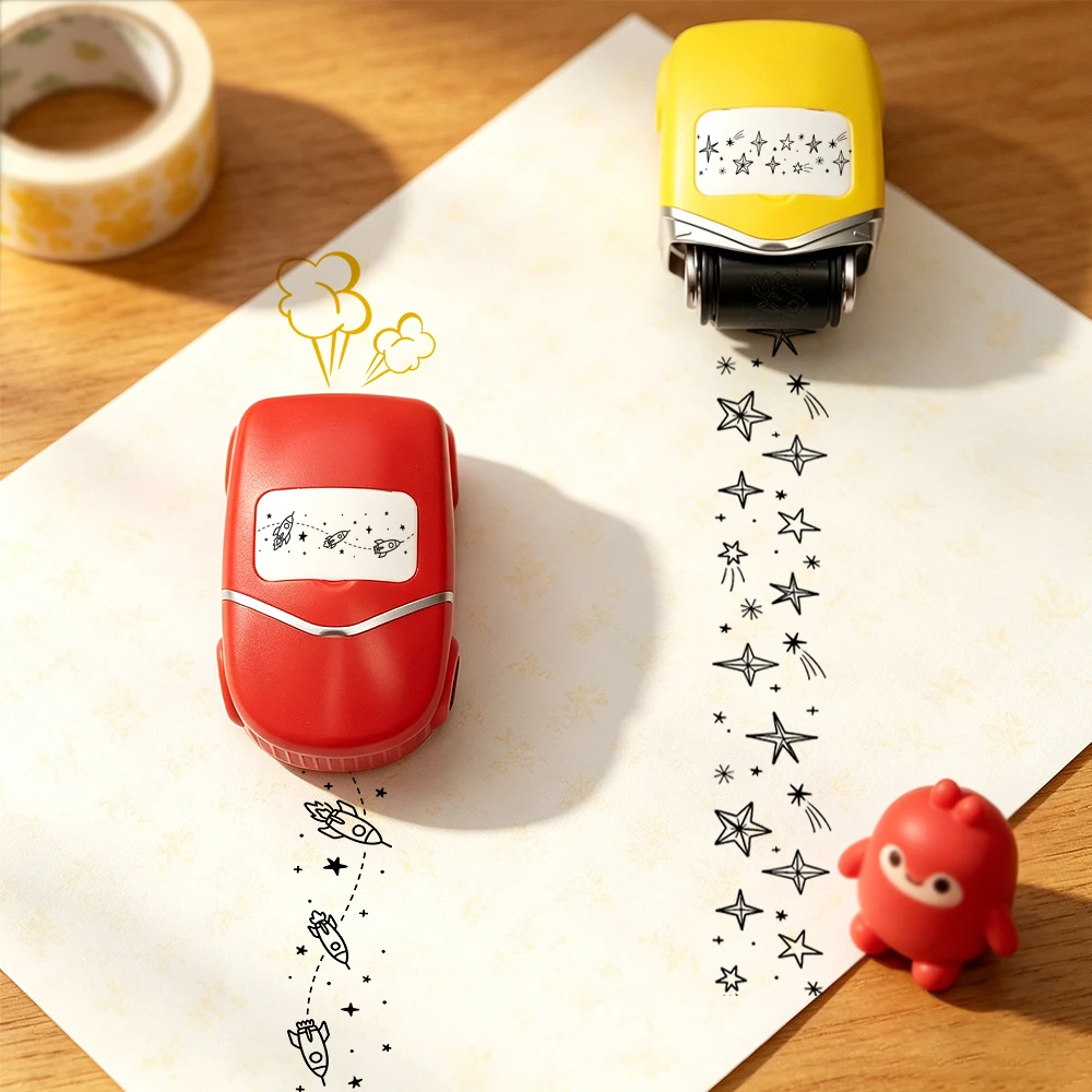 Car Design Roller Stamp with Rocket & Star Patterns | Journal Stamp for Scrapbooks, Cards, Photo Albums, Notes, Envelopes