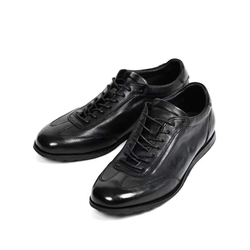 British Vintage Handcrafted Horsehide Casual Business Shoes Soft Comfortable German Training Shoes Trendy Black Men Sneakers