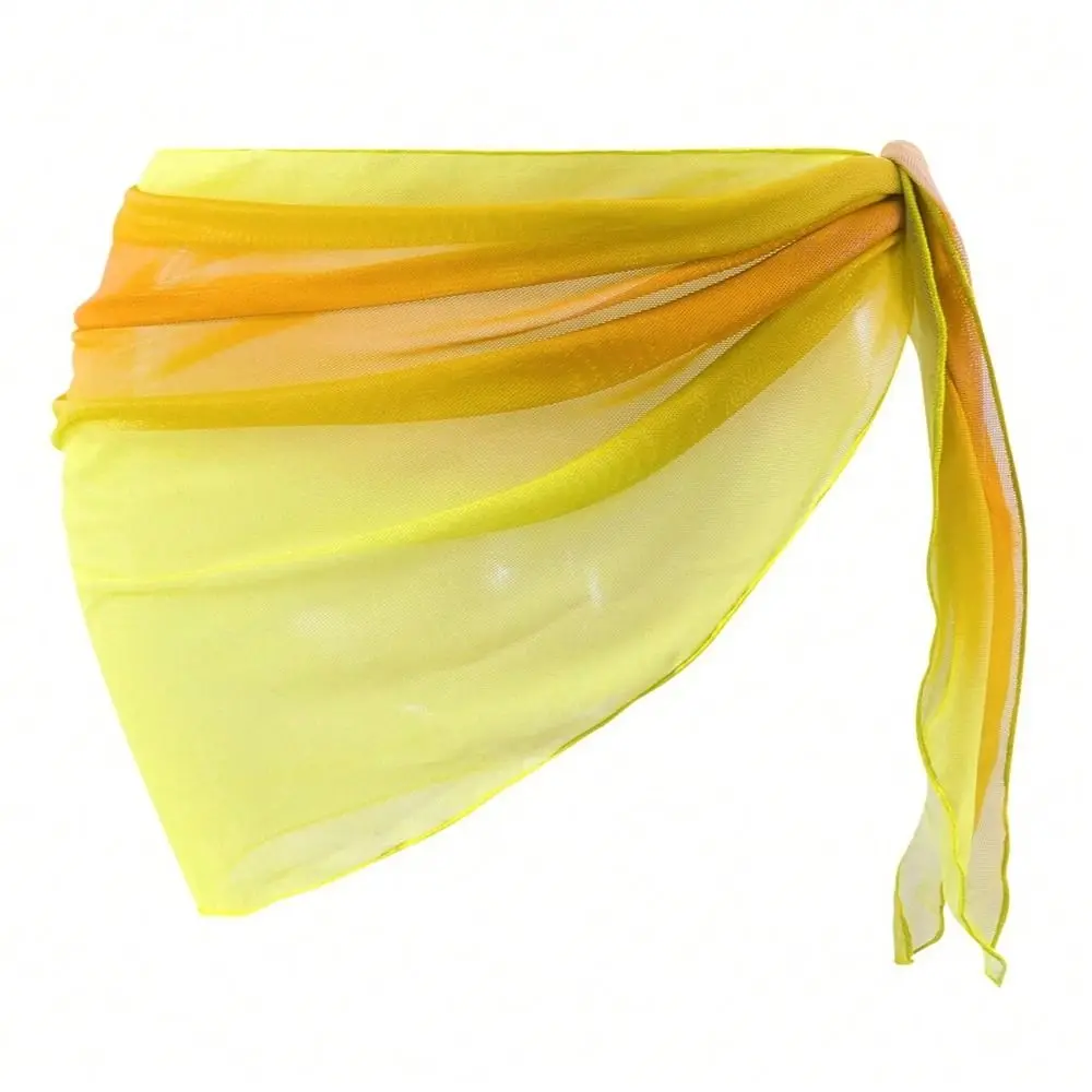 Chiffon Material Beach Dress Short Length UPF Protection Sarongs Gradient Color Sheer Fabric Swimsuit Coverups