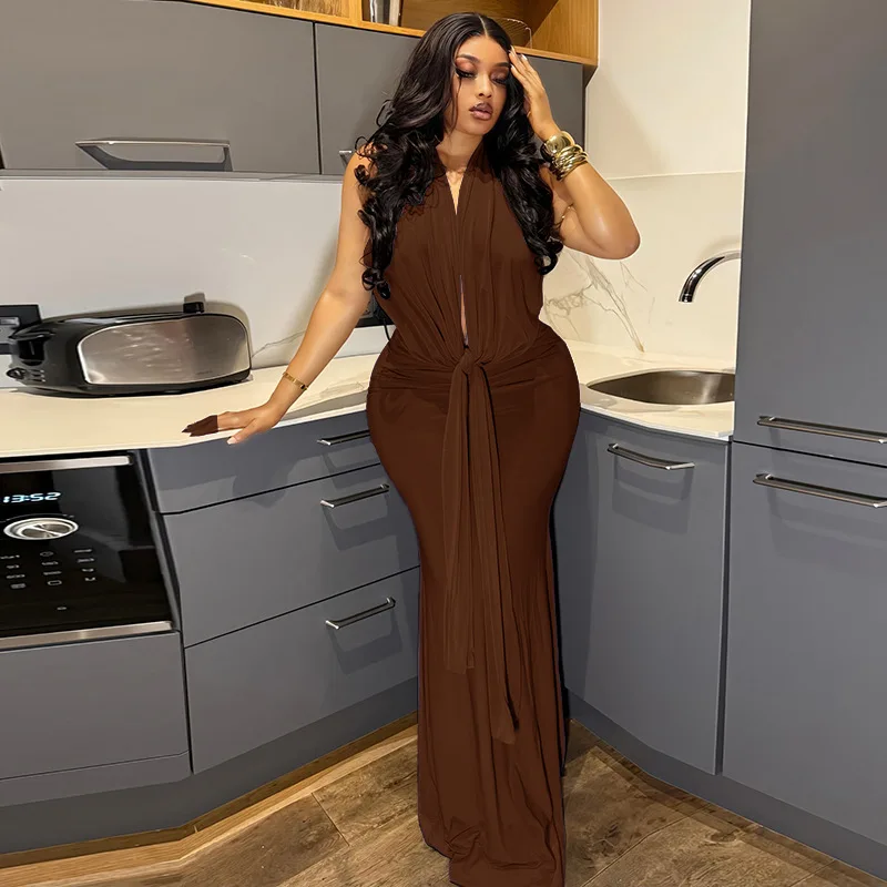 

Длинное облегающее платье-макси с открытой спиной, на завязках, с V-образным вырезом, без рукавов, персикового цвета, для вечеринок, на день рождения, с эффектом подчеркивания бедер