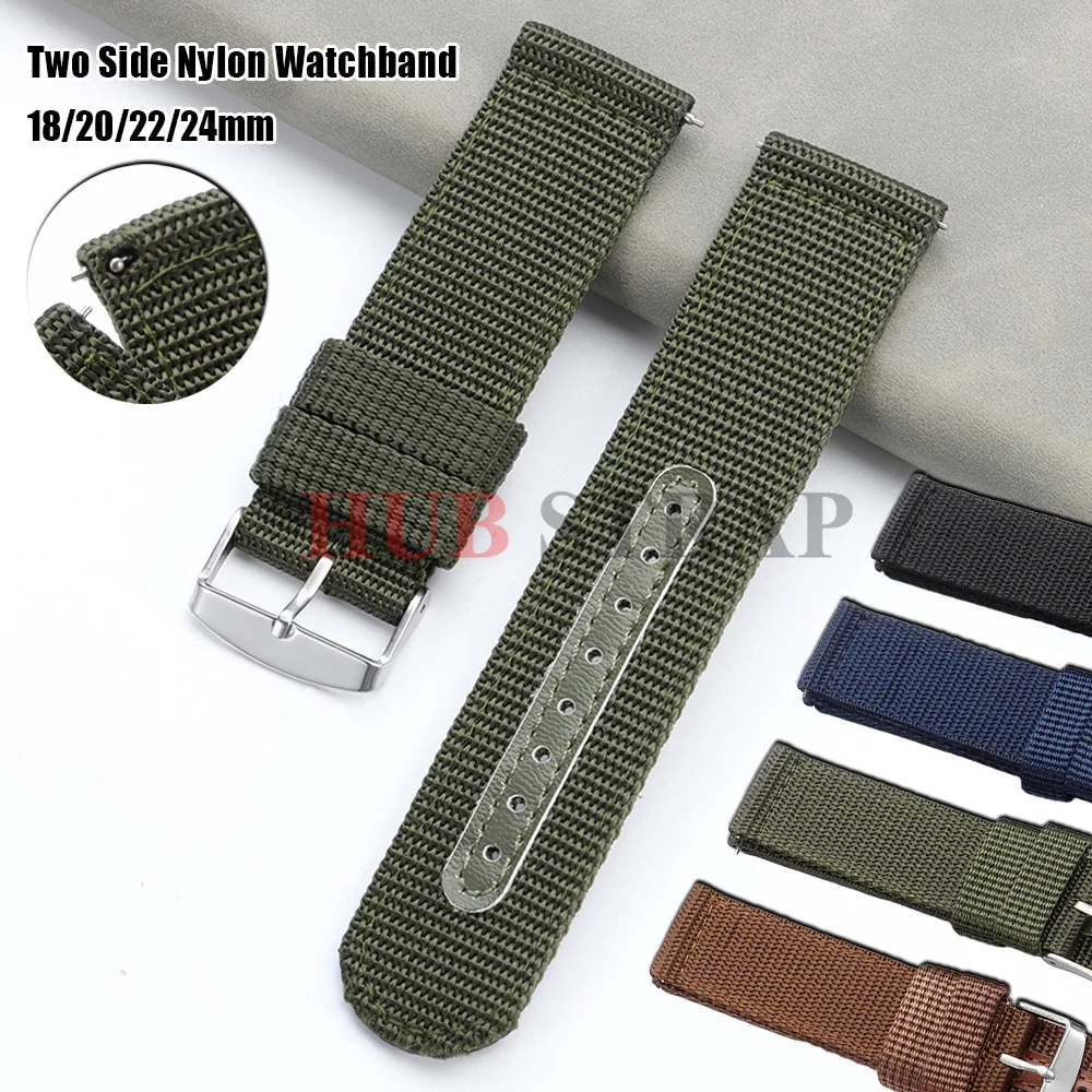 Two Side Woven Nylon Watch Band 18mm 20mm 22mm 24mm Quick Release Watch Strap Men Women Military Wristband Universal Bracelet