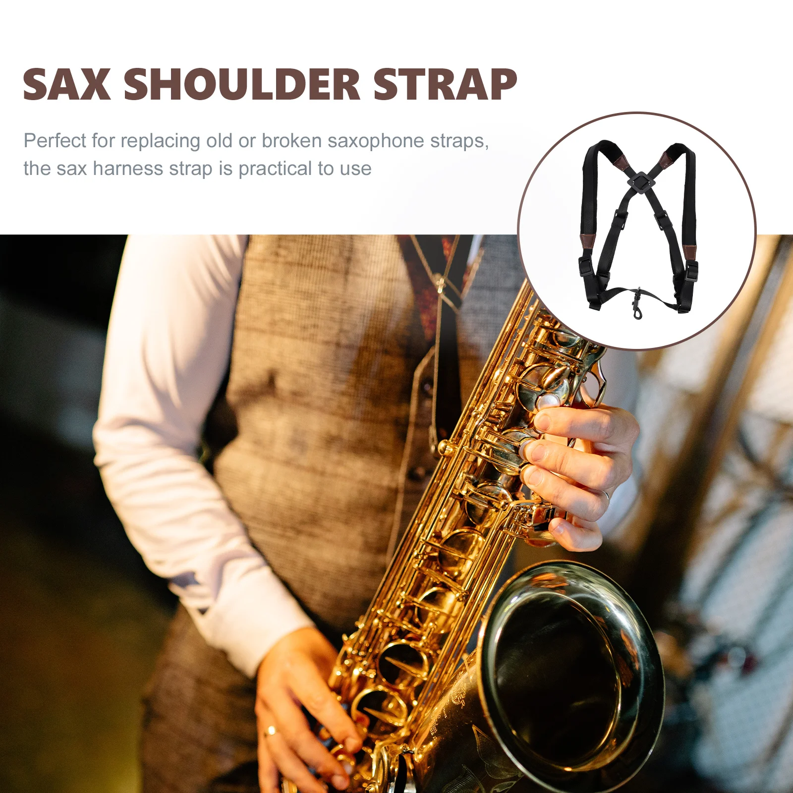 

Adjustable Padded Saxophone Harness Strap Double Shoulder Chest Nylon Straps for Tenor Alto Comfort Support Replacement Gift