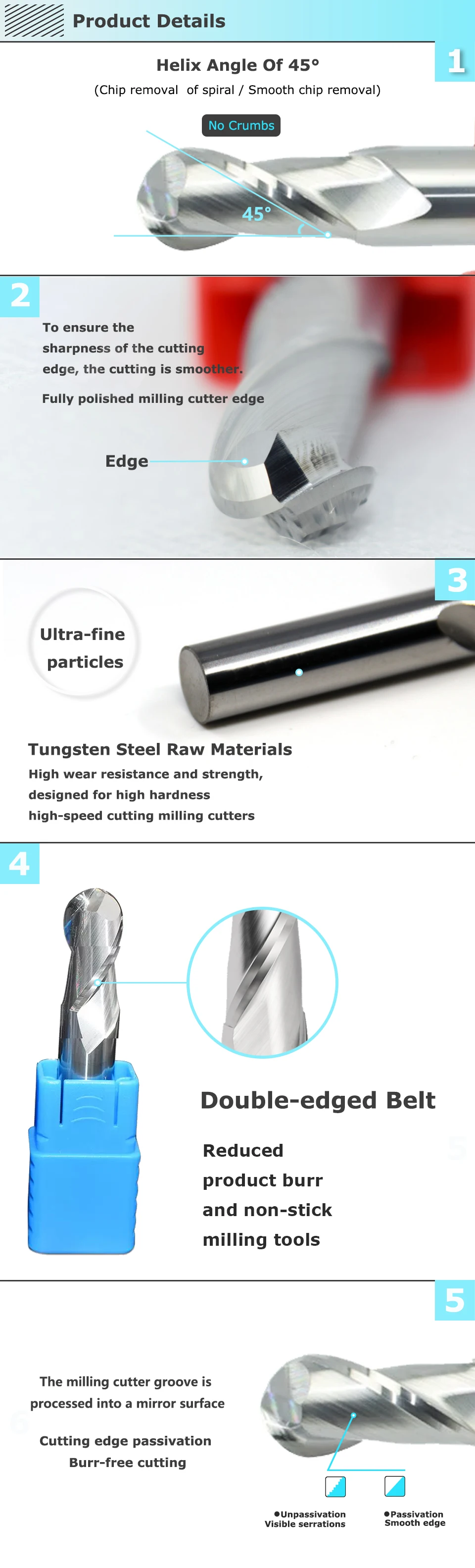 HRC55 Aluminium-Kugelfräser 2F Wolframstahl-Werkzeug CNC R0.5 R0.75 R1 R1.25 R1.5 R1.75 R2 R3 R4 R5 R6 R7 R8 R9 R10 – Detail 4