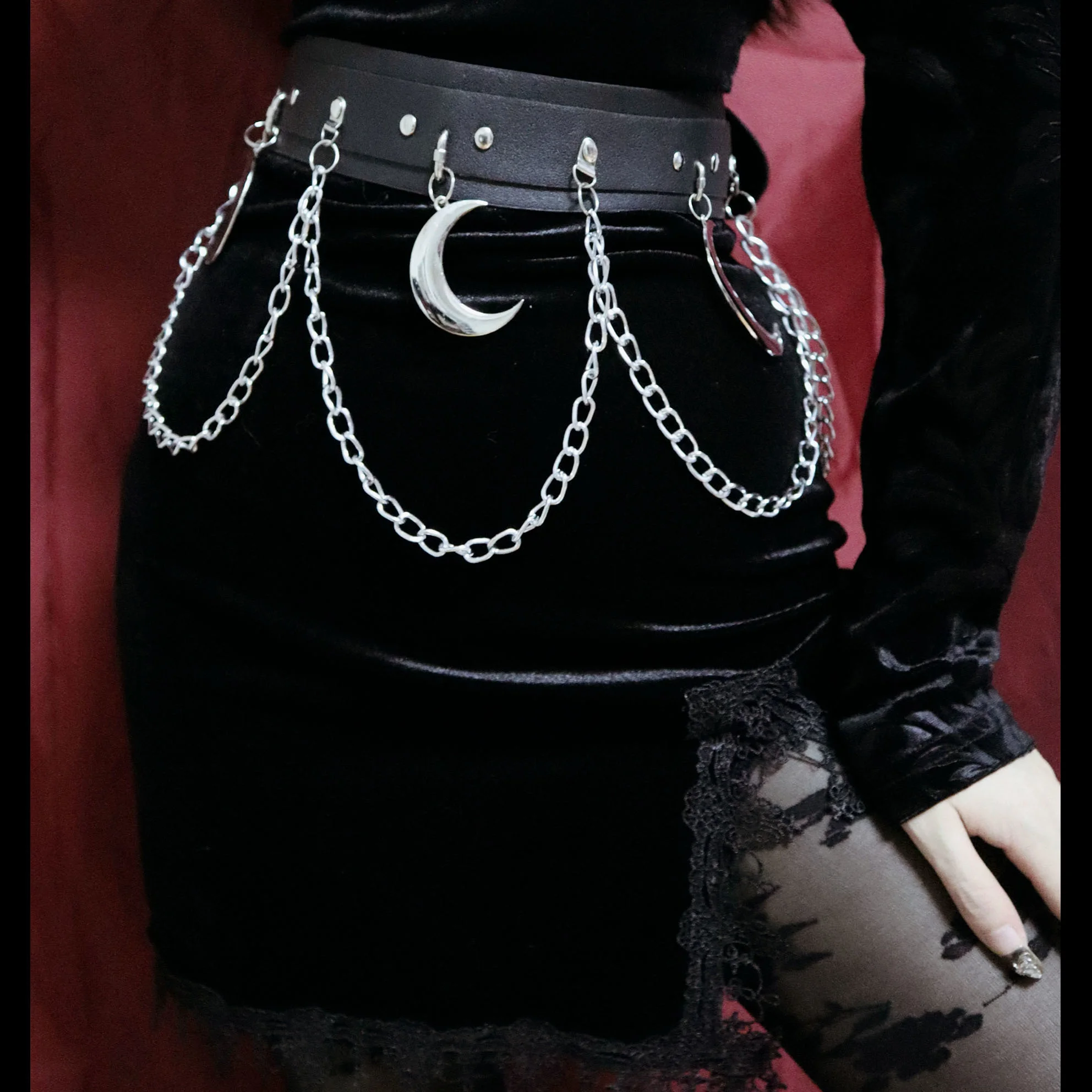 WSW nothing moon hardware fashion black minority versatile belt Y2K chain metal Punk Gothic style