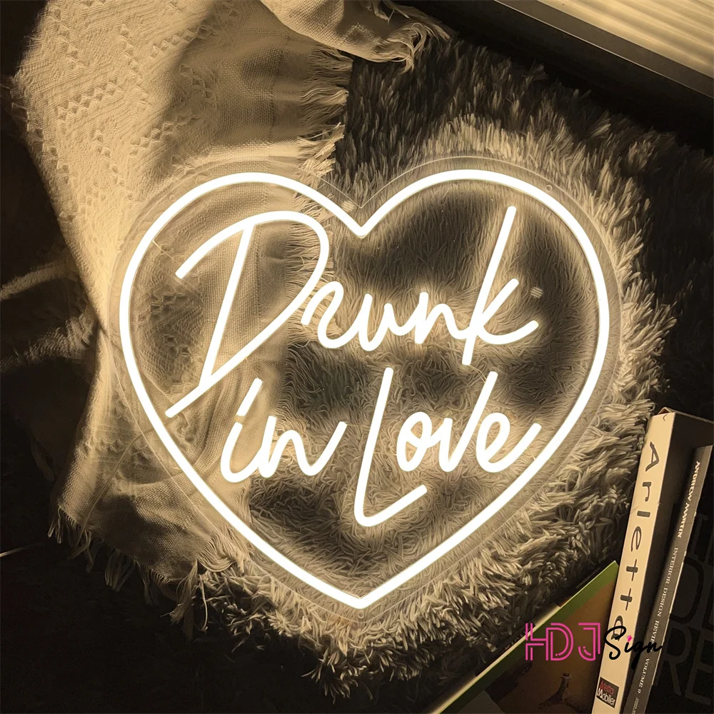 Drunk In Love Neon Sign USB Heart Shape Neon LED Sign Wedding Decor Room Engage Party Decor Bedroom Custom Neon Lights Love Gift