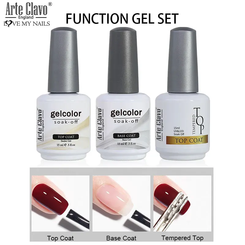 Arte Clavo Top Base Coat Gel Nail Polish Set For Nail Semi Permanent Tempered Glass Primer Matt Top Nail Gel Polish For Nail Art