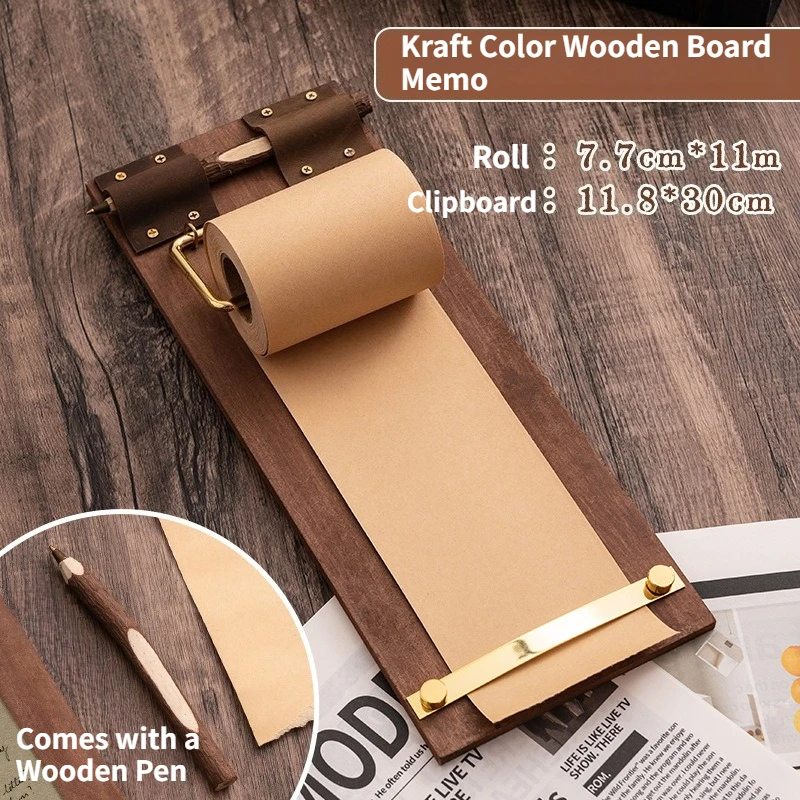 Retro & Ins Style Wooden Memo Clipboard, Hangable Non-Adhesive Rolled Notes, Blank for Notes & Messages memo pad