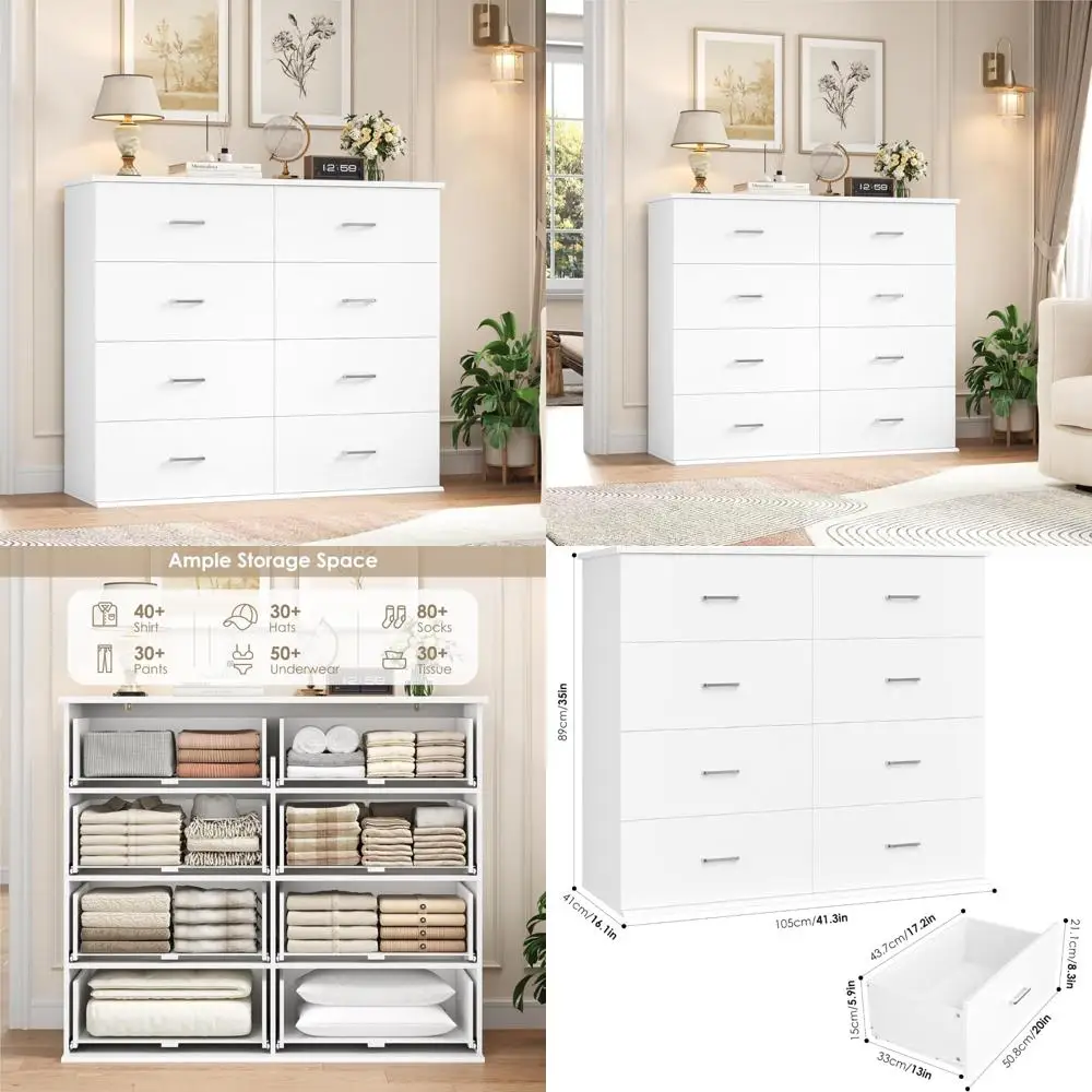 8 drawer dresser white dresser, dresser for bedroom, double dresser chest of drawers, modern dresser wood dresser with deep dra