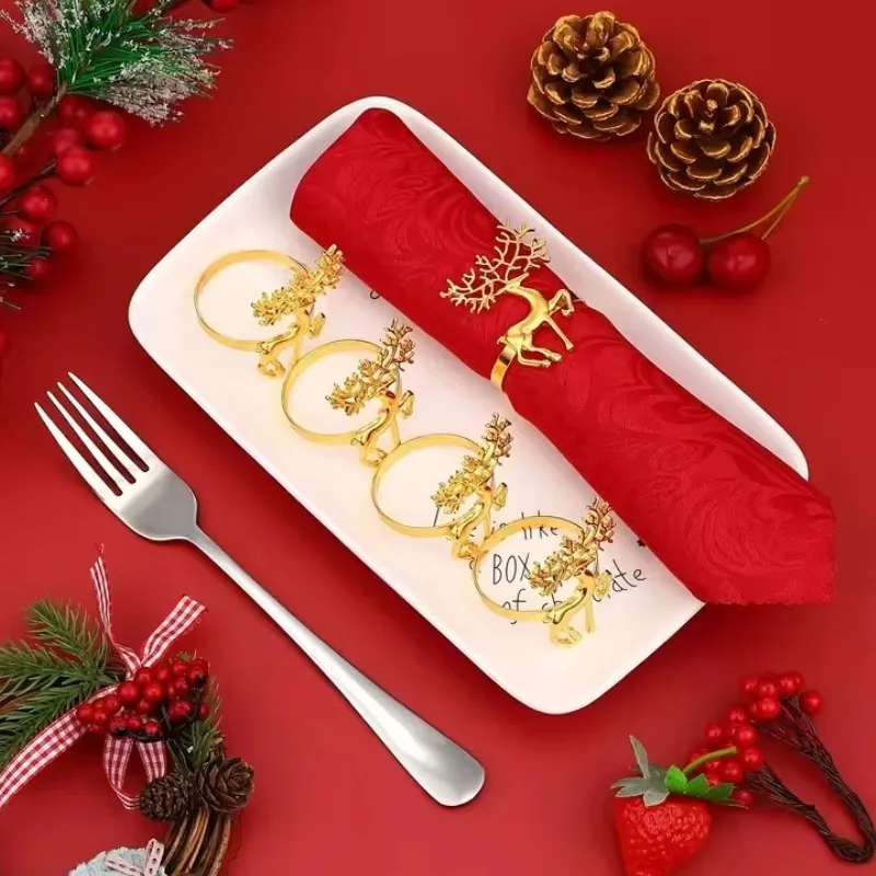 6-24PC Christmas Reindeer Napkin Ring Holder Deer Shape Tabletop Decor for Dining Table Restaurant Home Party Holiday Xmas Gift
