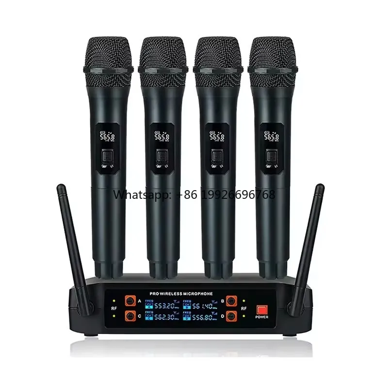 

Professional UHF Wireless Mic Karaoke 4 Channel Wireless Microphone for Church Stage Performance