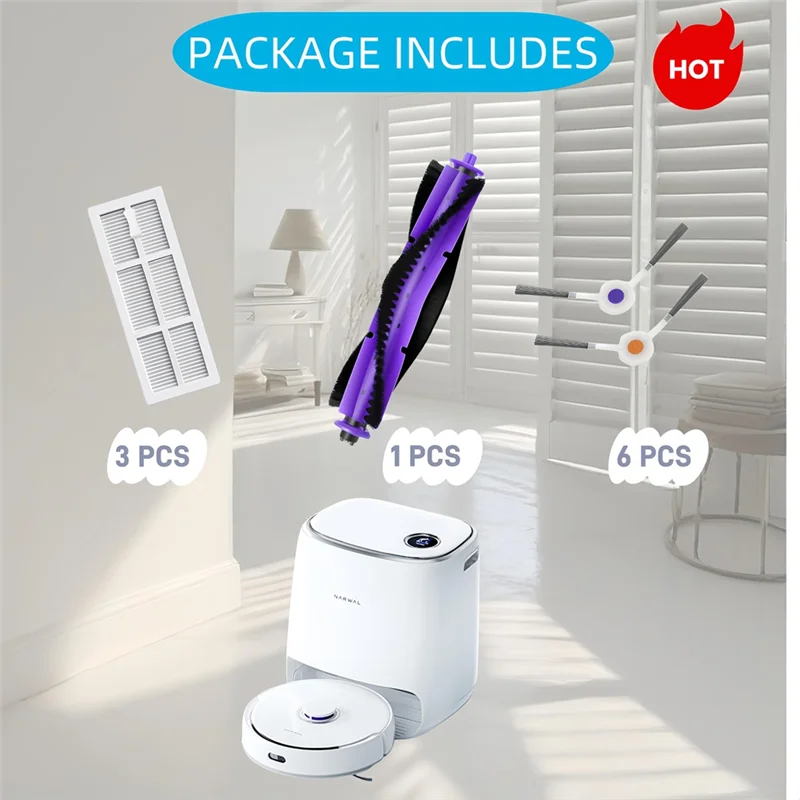 A02V-Für Narwal Freo Ersatzset – Rollenbürste, HEPA-Filter, Seitenbürsten im Lieferumfang enthalten, Roboterstaubsaugerzubehör