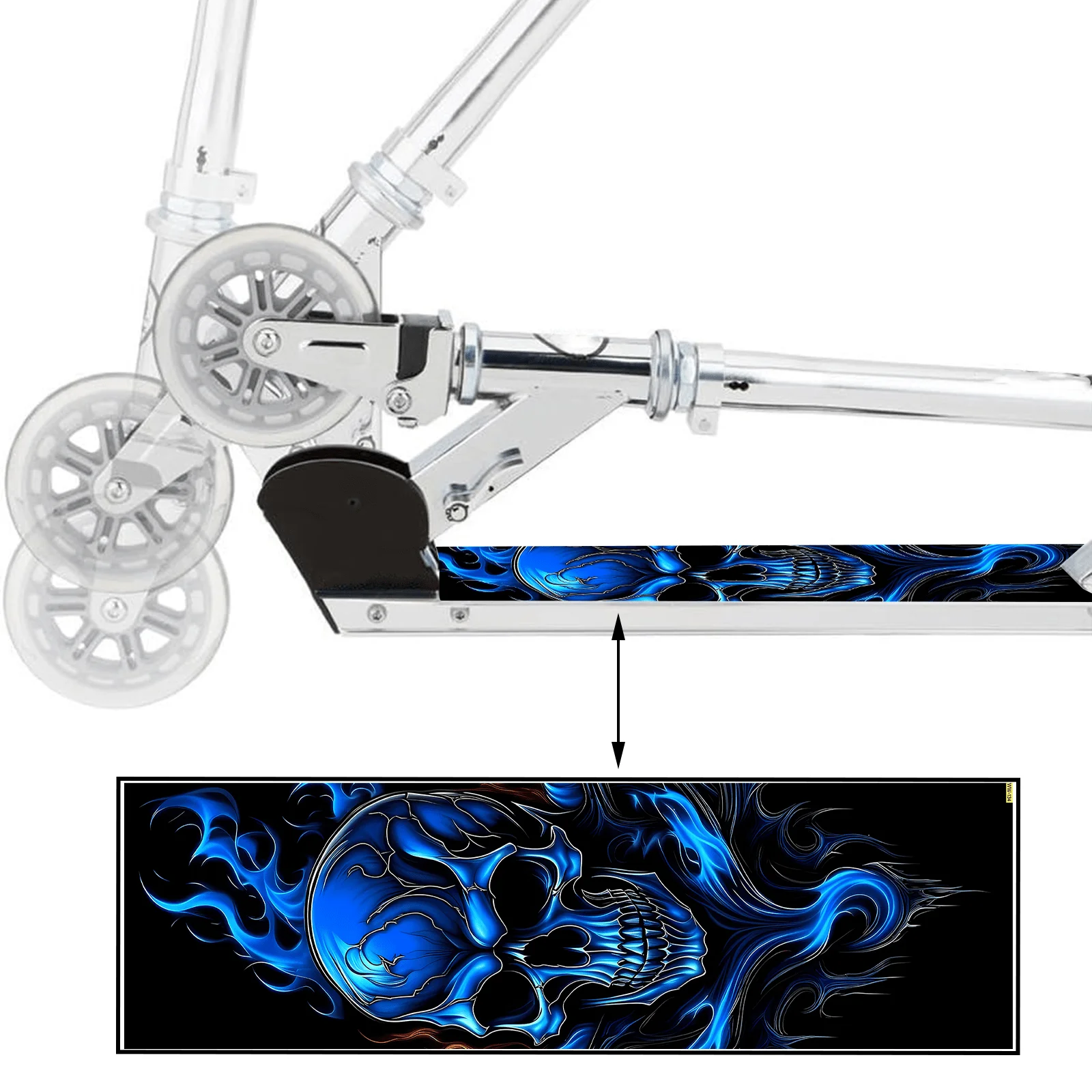 Blue ghost and fire skull pattern scooter sticker, scooter sticker, skateboard sticker, scooter floor mat sticker, personalized