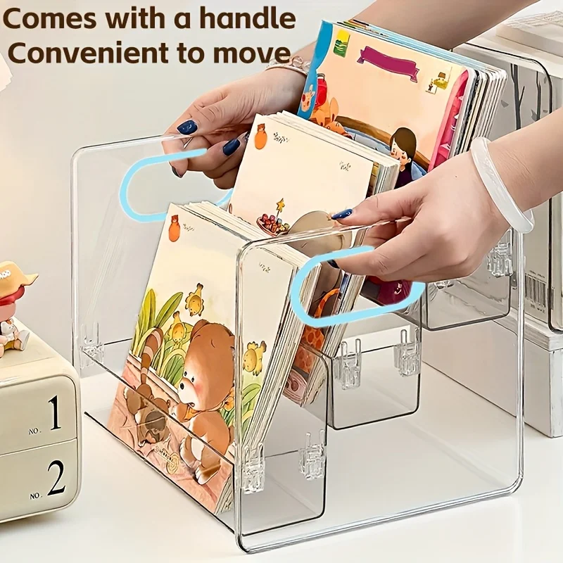 

Многослойный настольный ящик для хранения, прозрачная акриловая книжная полка, прочный пластиковый ящик для хранения детских книг, женская косметика