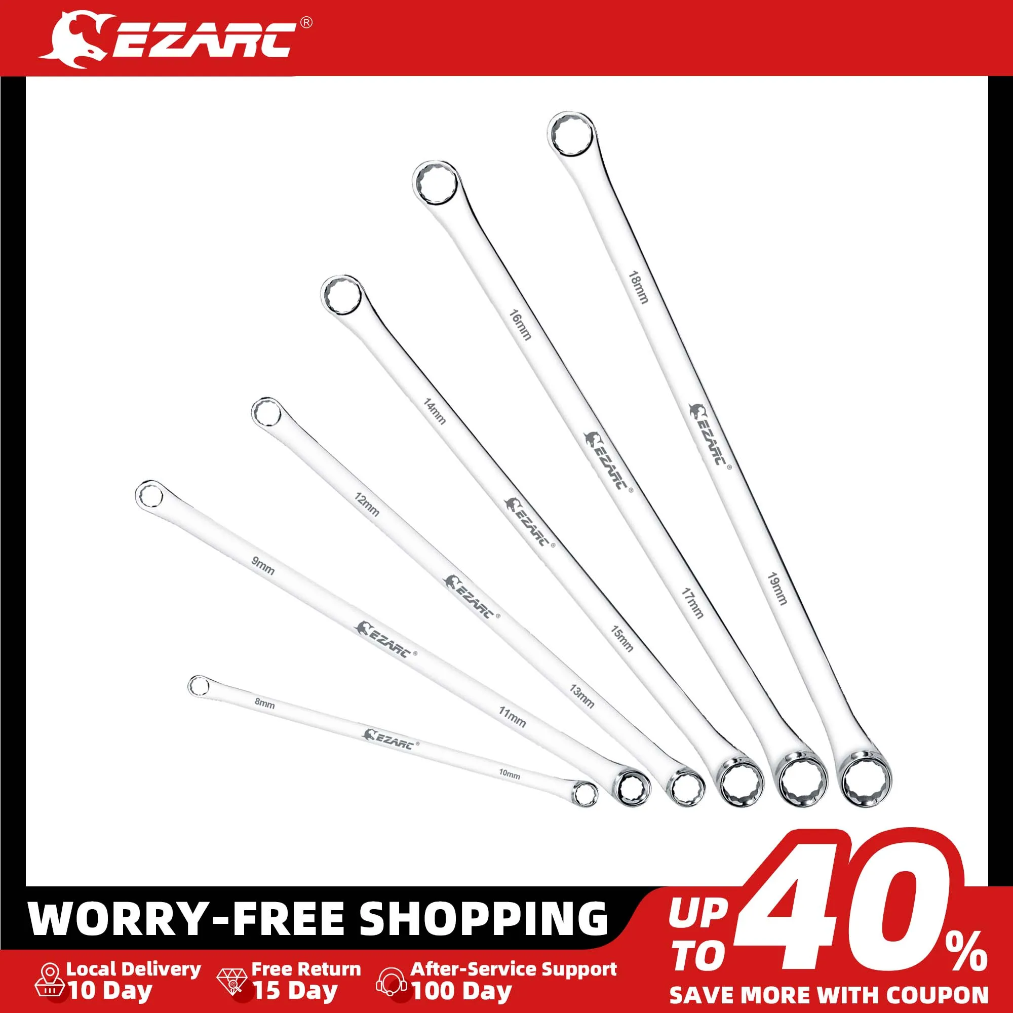 EZARC 6pcs Wrenches Set Extra Long Box End Wrench Set 8mm - 19mm Metric Combination Durable Aviation Spanner CRV for Car Repair