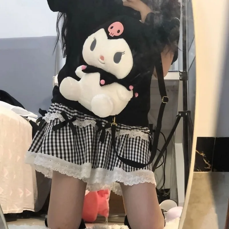 Mochila MBTI Kuromi desenhos animados para meninas, bonito Kawaii de pelúcia, boneca pequena casual, doce Lolita Jk Harajuku, bolsa de moda diária, 2024