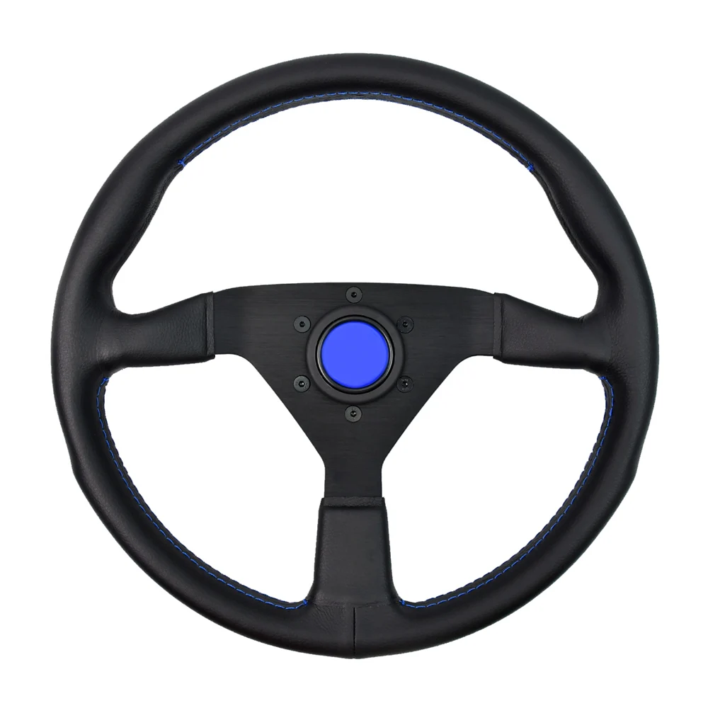 

14Inch JDM Balck Microfiber Leather Sport Steering Wheel 350mm Flat Corn Racing Drifting Steering Wheel with Blue Stitching