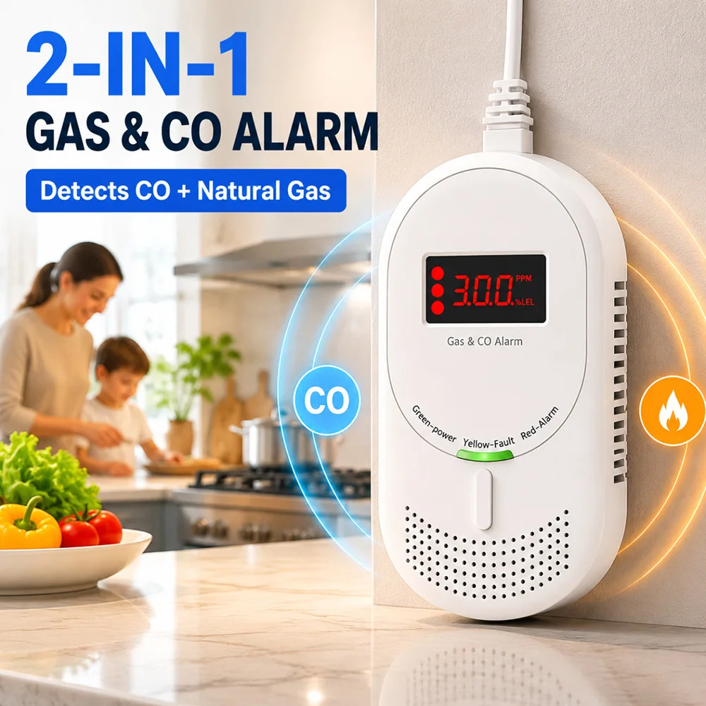 CCEsafety Zigbee Tuya Gas CO Detector Plug in Natural Gas Leak Detector & Carbon Monoxide Detector with LCD Display CE Certified