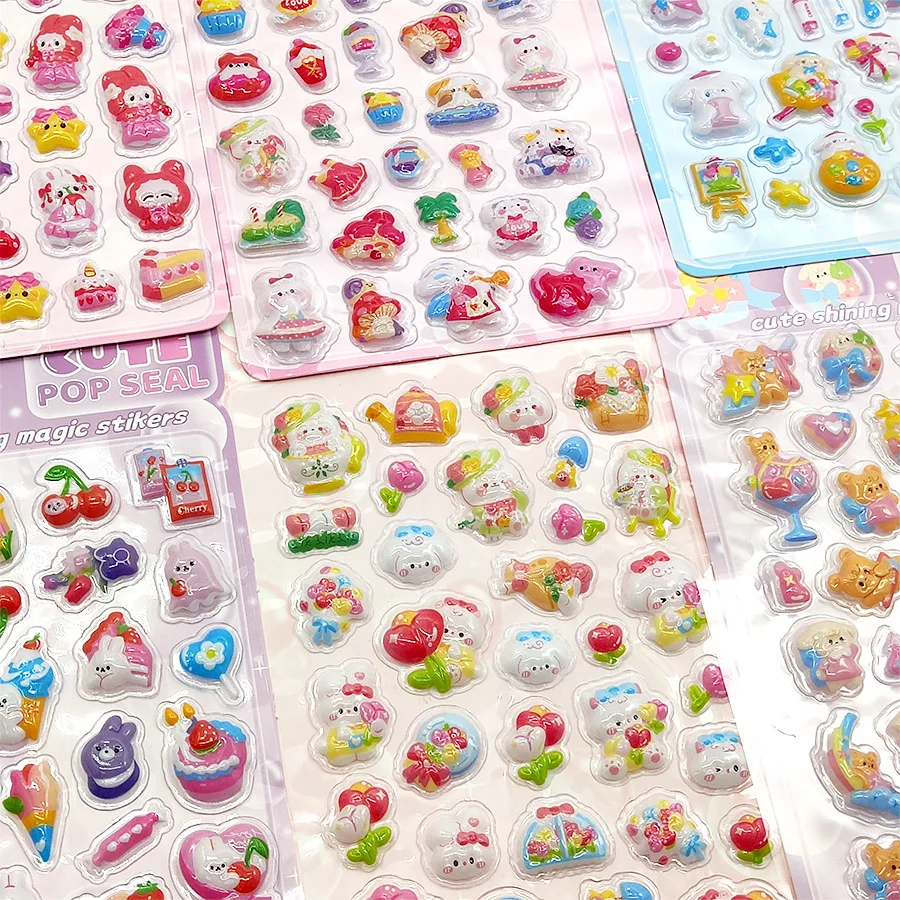 3D relief jelly stickers cartoon animal stickers sweet learning stickers DIY phone cases diary stationery stickers in stock