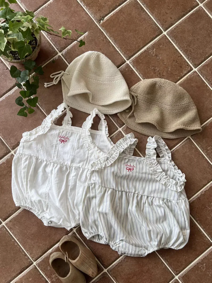 Korean Version Ins Lace Shoulder Strap Jumpsuit Sleeveless Fart Jacket Bow for Women's Treasure Summer Climbing Outfit Thin Baby