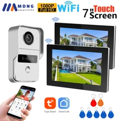 Système d'interphone vidéo Tuya Smart WiFi, caméra de sonnette 1080P, déverrouillage de la carte Rfid, interphone vidéo sans fil pour la maison, 7 pouces