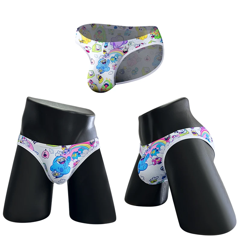 3pcs Cartoon Print Convex Pouch Underpants Breathable Summer Briefs Sexy Low Rise Lingerie Qucik-Dry Man Underware Smooth Pantie