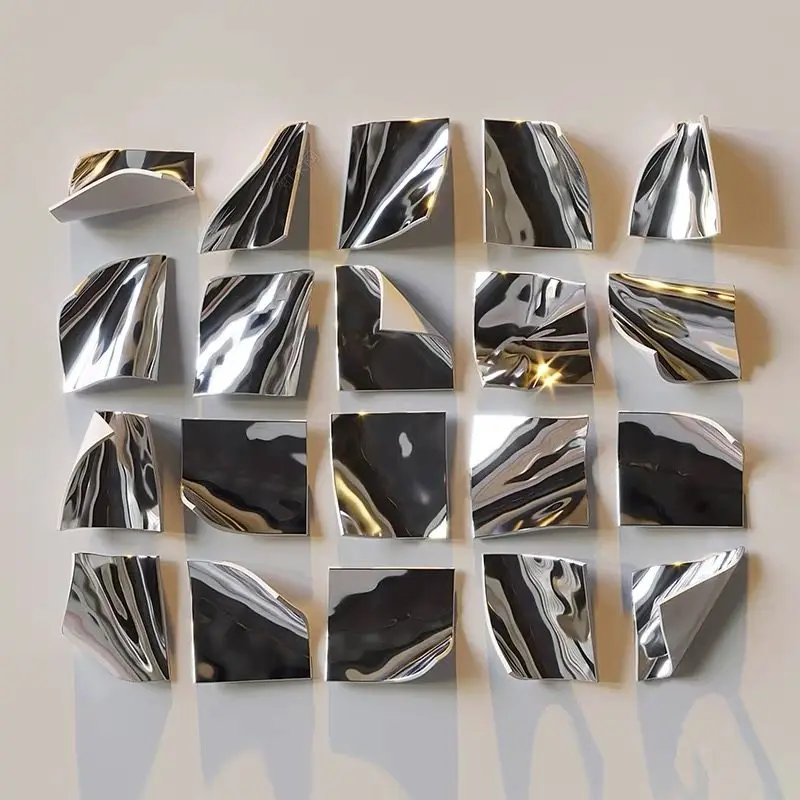 Wanddekoration Edelstahl unregelmäßige geometrische Form Kunstinstallation Eingangsdekoration Wandspiegel