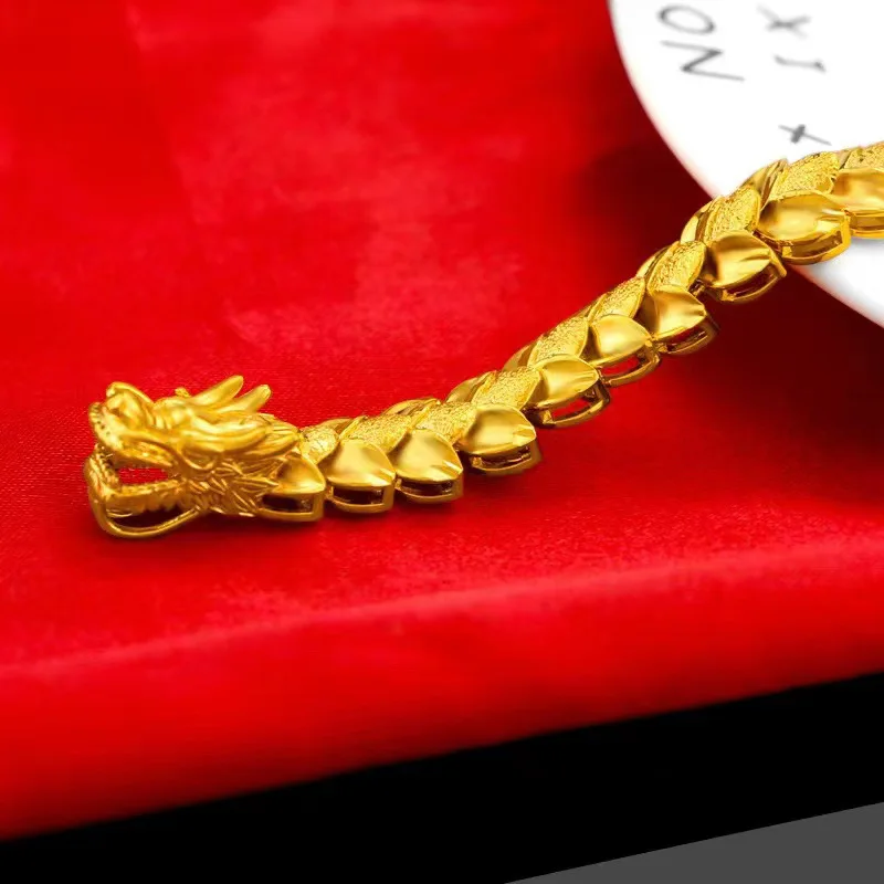 

Men's 24K Gold Bold Dragon Bracelet, AU999 | Distressed scale-texture, rustic elegance for everyday boldness.
