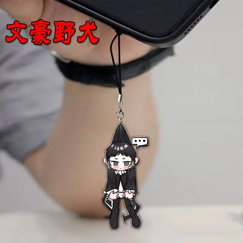 "문고 길고양이" 애니메이션 주변기기 휴대폰 체인 "나카지마 아츠시, 다자이 오사무" 투명 액세서리 펜던트