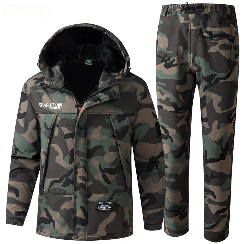 Winter Mens Mountain Ski Warm Sets Men Fleece Windbreaker Work Suits Men Thermal Waterproof Tactical Tracksuit Coats Clothing