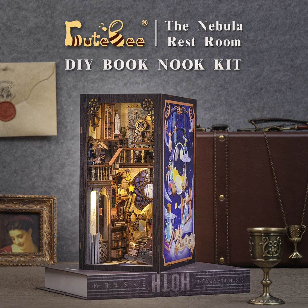 

CUTEBEE Book Nook Dollhouse Kit with Dust Cover 3D Puzzle Toy Ideal Gift Idea for Nebula Rest Room Decoration DIY Miniature Room