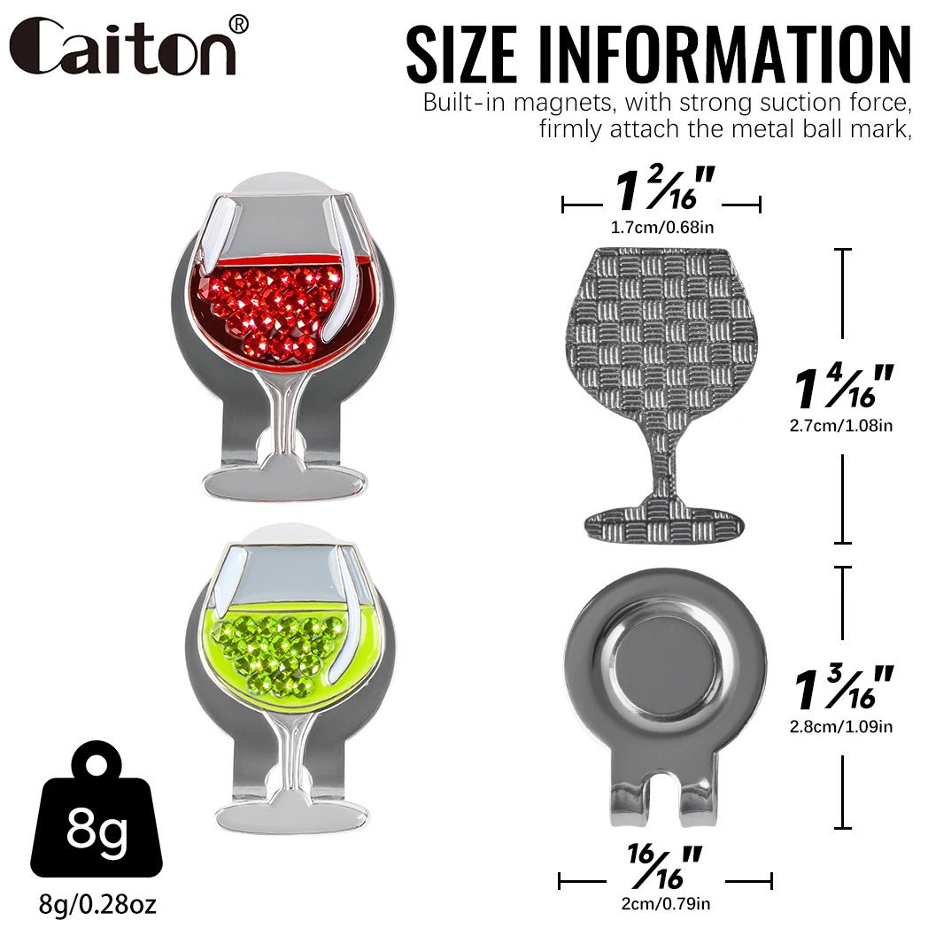 Caiton 1PC Wine Glass Golf Ball Marker with Magnetic Hat Clip, Fun Cap Marker Gift for Women Golfers, Ideal for Holiday Presents