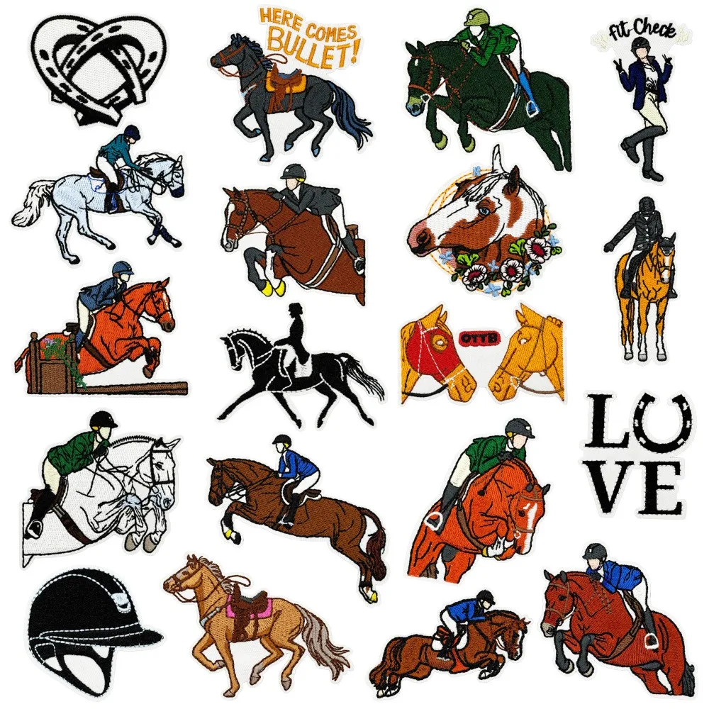 

Equestrian Ride Horse Embroidery Patch DIY T-shirt Backpack Iron on Patches Cloth Decor Repair Accessories Applique Sticker Sew