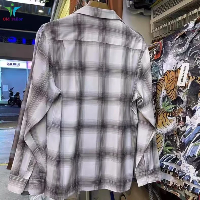 WACKO MARIA Brand Formal Plaid Plaid Vintage Cuban Neck Loose Casual Mens Womens Hawaii Long Sleeve Shirt