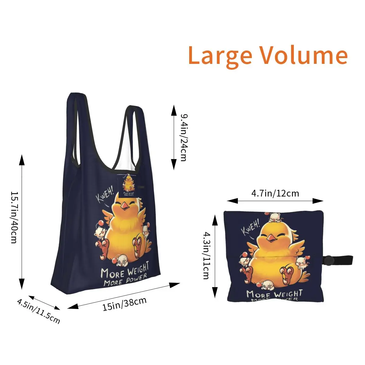 Funny Fat Chocobo – Big Power Einkaufstasche, tragbare Tragetaschen, faltbare Schultertasche, Lebensmittelhandtasche