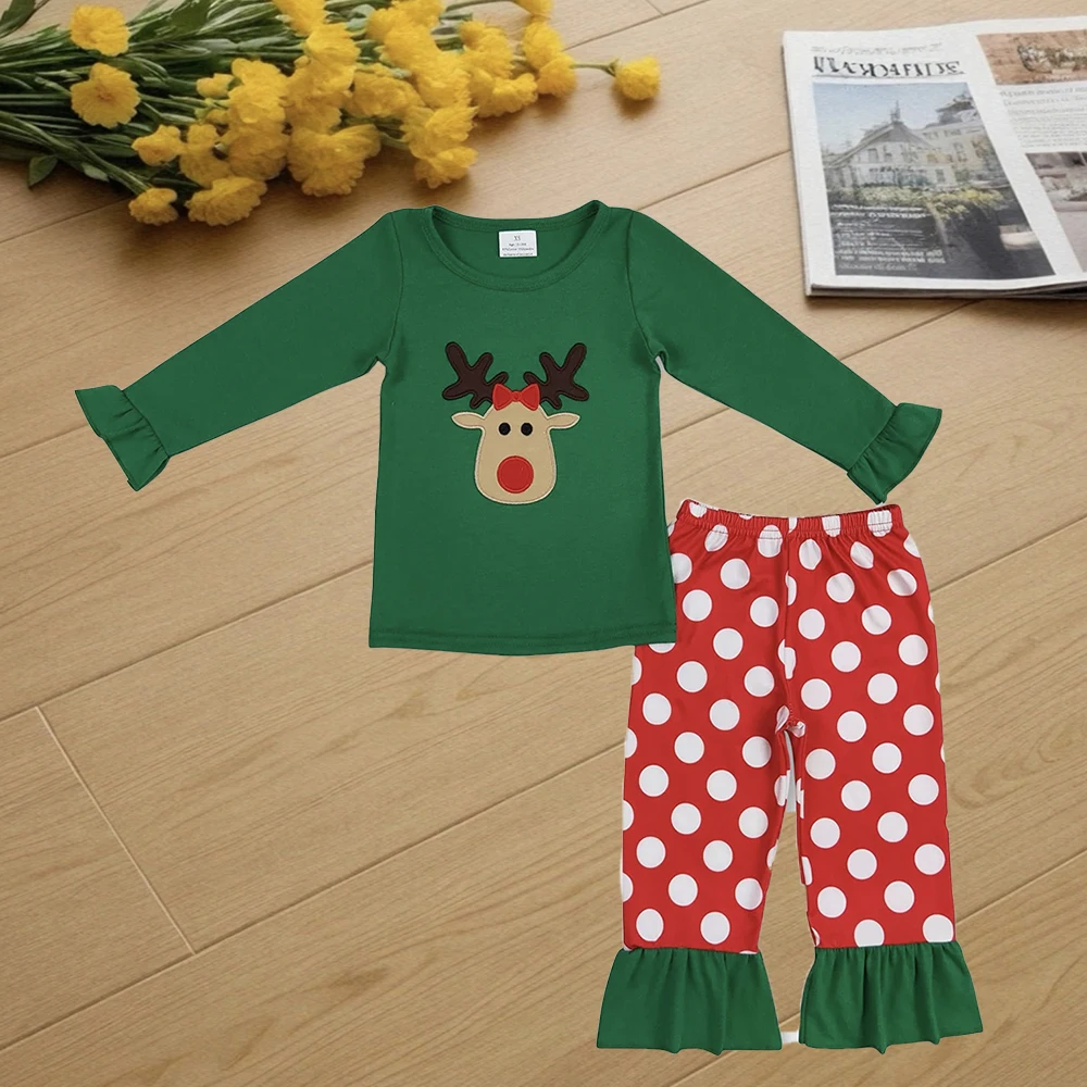 

9.25 Kids Winter Clothes For Girls Baby Girls Christmas Deer Top Pocket Pants Pajamas Clothes Sets