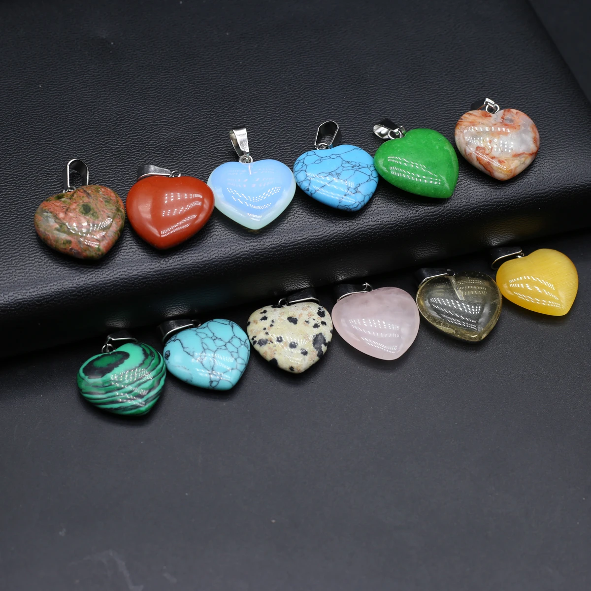 10Pcs Heart Crystal Natural Stone Pendant Turquoise Pink Quartz Amethyst Charms for Jewelry Making DIY Healing Necklace Earrings