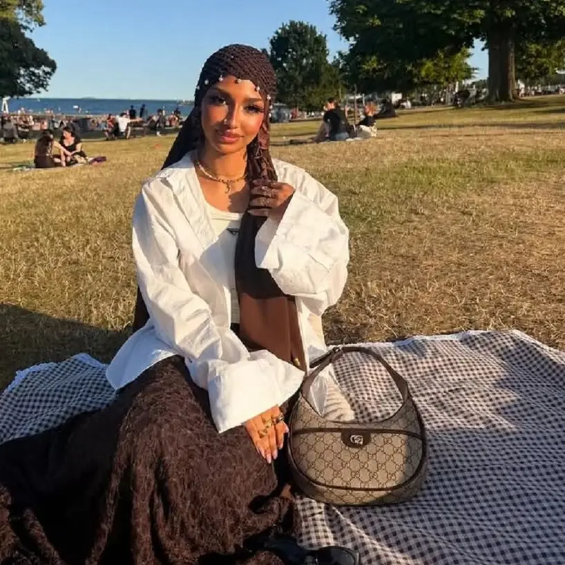 Hit Product Chiffon Long scarf Pearl Knitted Hat Solid Color Knitted Hollow-Out Cap Headscarf Cap Fashion Glitter Knitted Hat