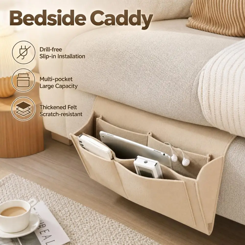 Felt Bedside Storage Bag Pouch Bed Desk Bag Sofa TV Remote Control Hanging Caddy Couch Storage Organizer Bed Holder Pockets