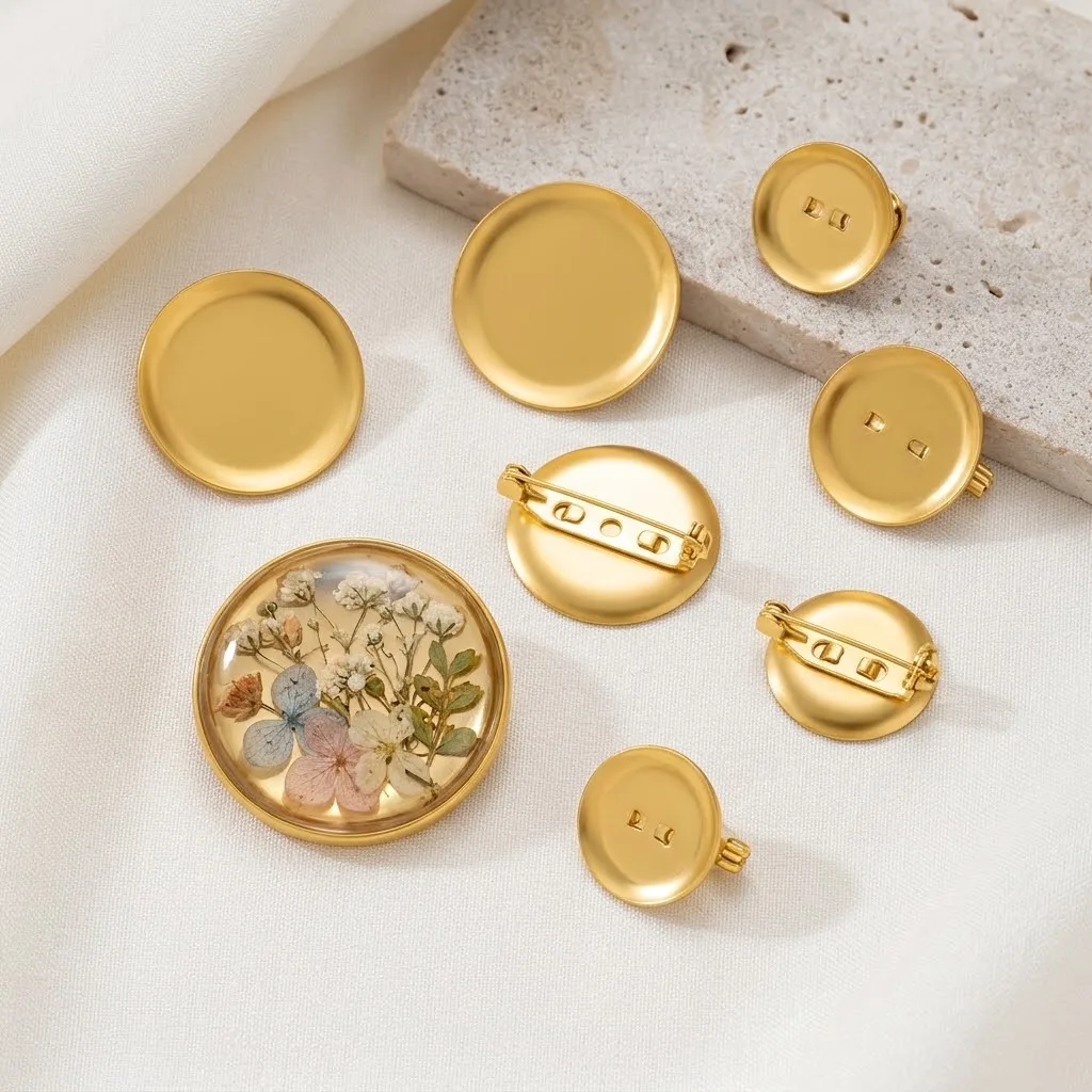 5pcs Stainless Steel Brooch Clasp Pin Bezel Blanks Cabochon Base Trays With Pin Clip For DIY Brooches Jewelry Making Accessories
