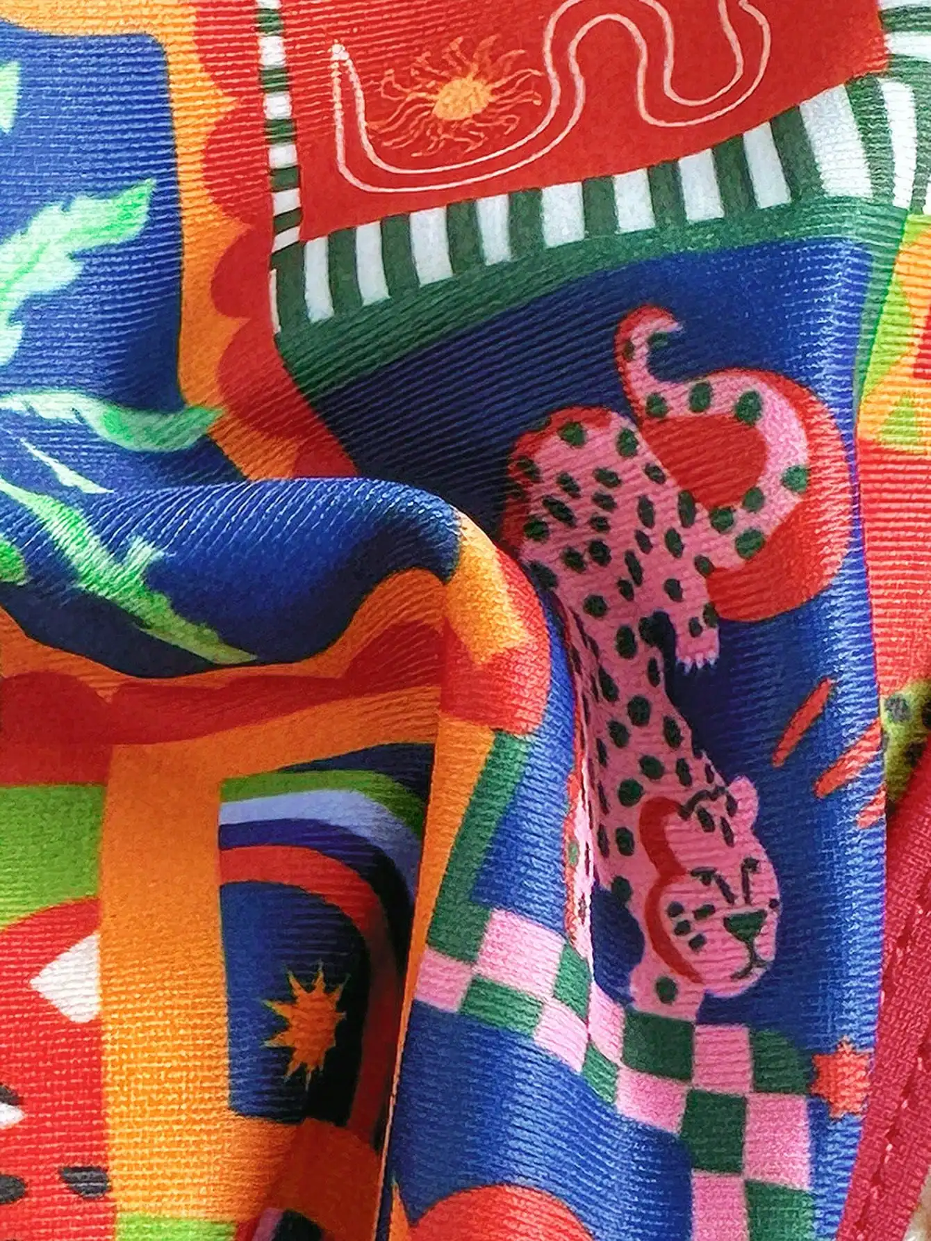 

Women Colorful Patchwork Print Bikini Set Red Strap Beach Summer