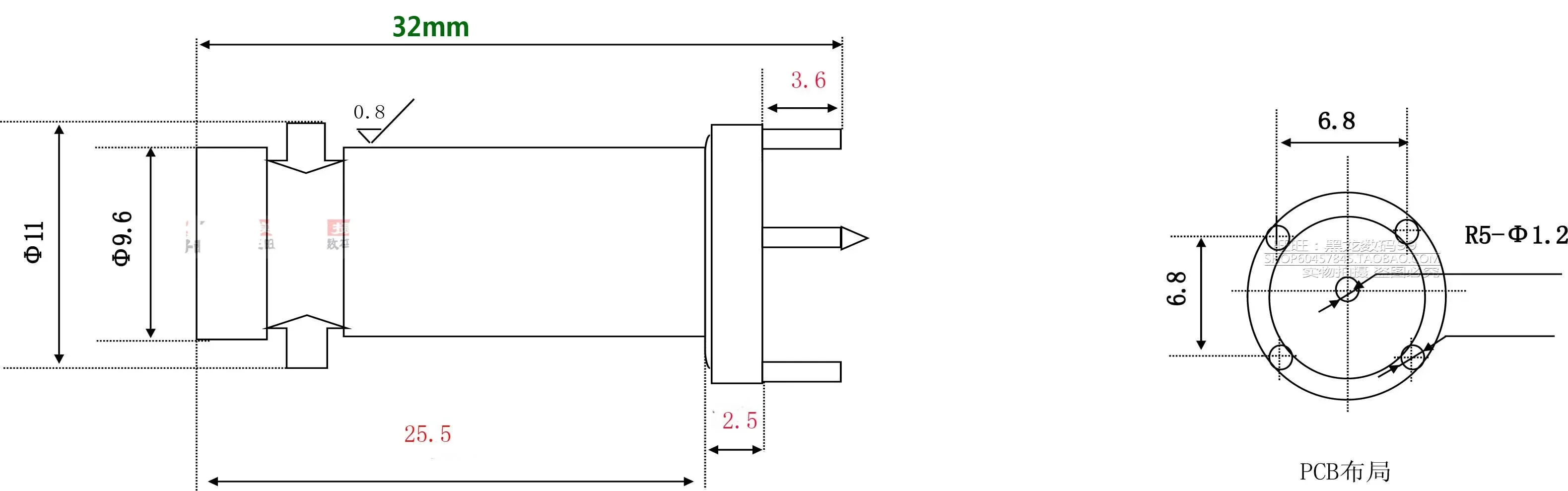 5pcs  BNC-KE BNC female base 4-pin 180 degree vertical joint 4-pin solder plate BNC socket length 32mm