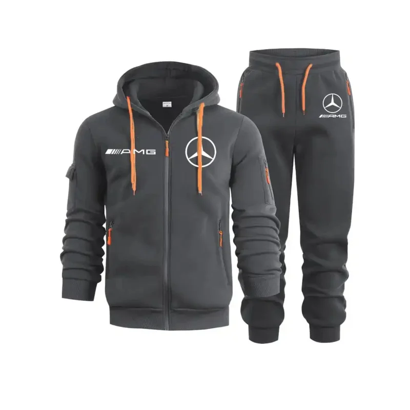 

Mercedes Men's Sports and casual Multi Pocket Zipper Suit，Spring and Autumn Hooded Patchwork Sweatshirt Pullover，Running Fitness