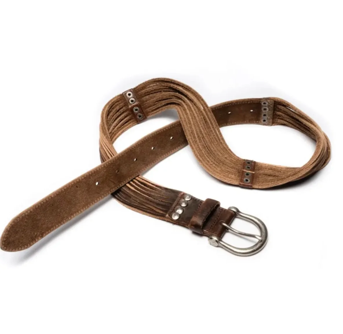 No faith studios serpentine lines fringed rivets old belt first layer cowhide handmade belt
