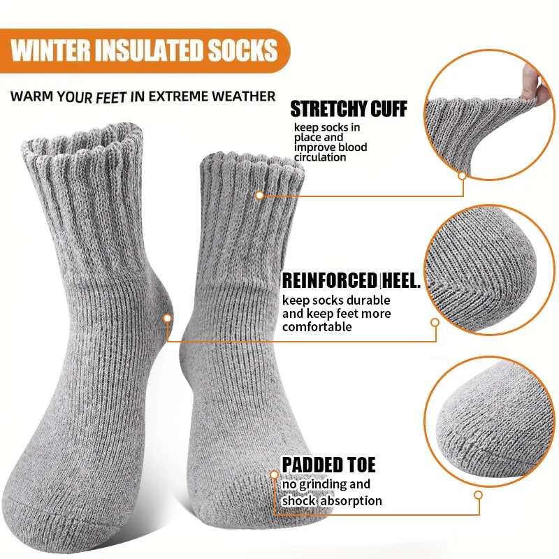 3Pairs Thicken Wool Socks for Women Winter Thermal Outdoor Activities Socks Mid-calf Cozy Durable Fleece Terry Loop Socks Plain