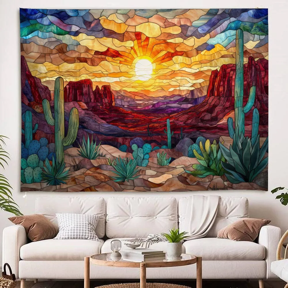 Minimalist Abstract Sunrise Tropical Plant Tapestry Wall Hanging for Living Room Bedroom Dormitory Decorative Background Cloth