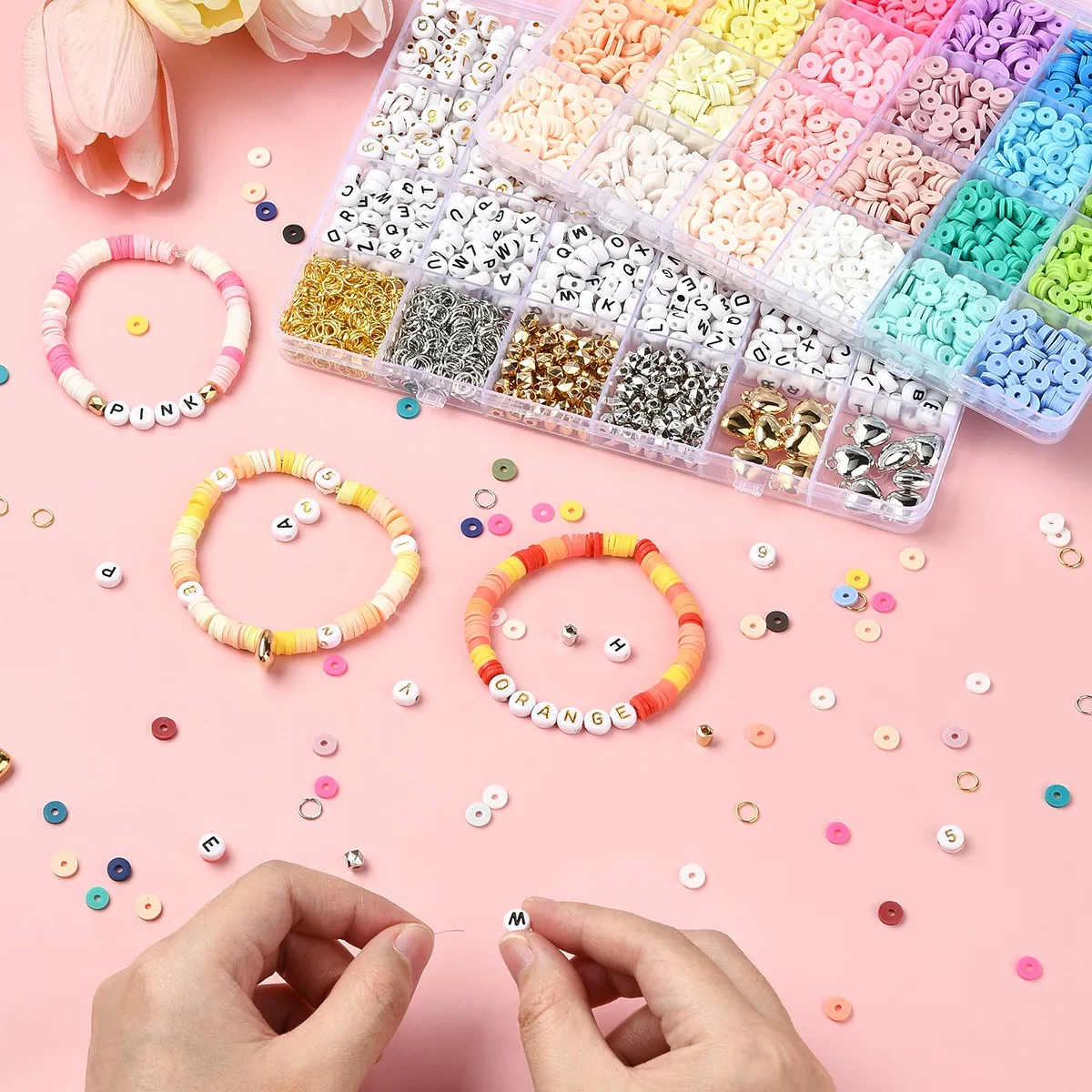 Imagen 4: Kits de fabricación de pulseras de cuentas de arcilla polimérica hechas a mano, redondas y planas, para entusiastas de la artesanía, amigos, regalos