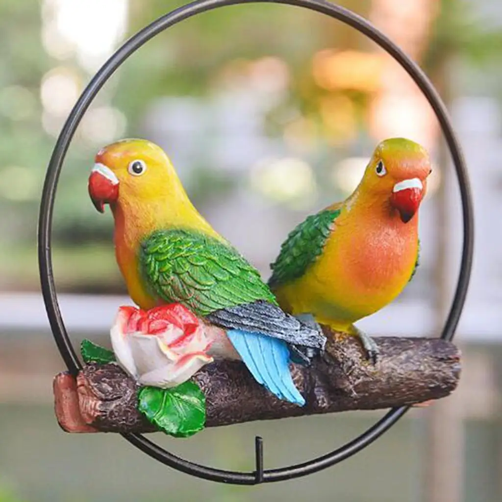 Handcraft Hanging Parrot Statue Perch On Metal Outdoor Landscape