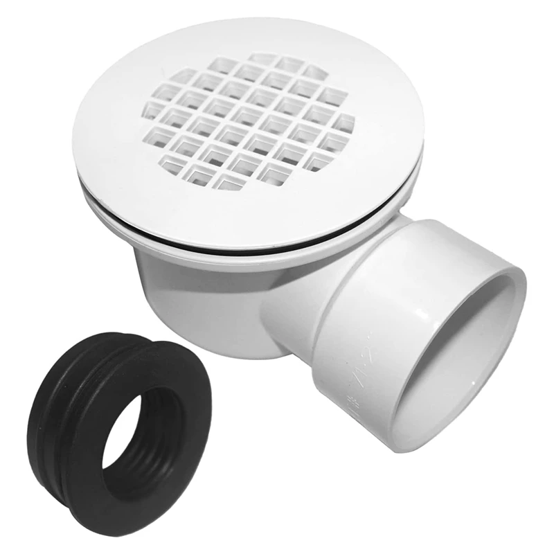 Low Profile Shower Base Drain With Perforated Strainer Side Outlet Shower Drain Side Outlet Drain Assembly White