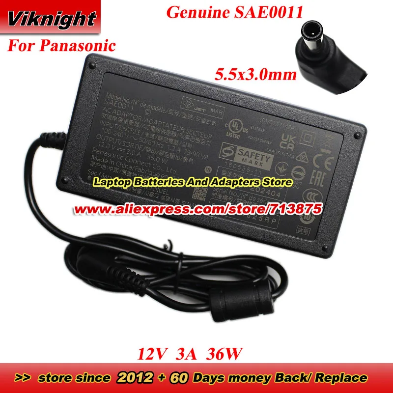 

Genuine SAE0011 12V 3A 36W AC Adapter 5.5x3.0mm for Panasonic AG-UX170 AG-UX180 AG-UX90 AJ-PX230 PX298 AG-BRD50MC X20 CAMCORDER